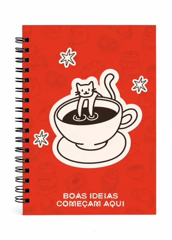 Caderno Colegial 17x24 Coffee Lovers - Vermelho - Capa Dura